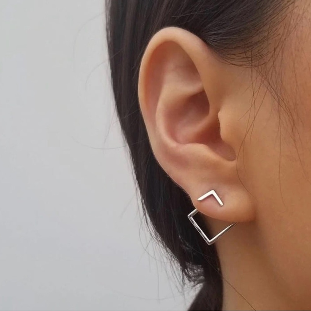 NEW Silver Geometric Square Minimalist Stud Earrings
